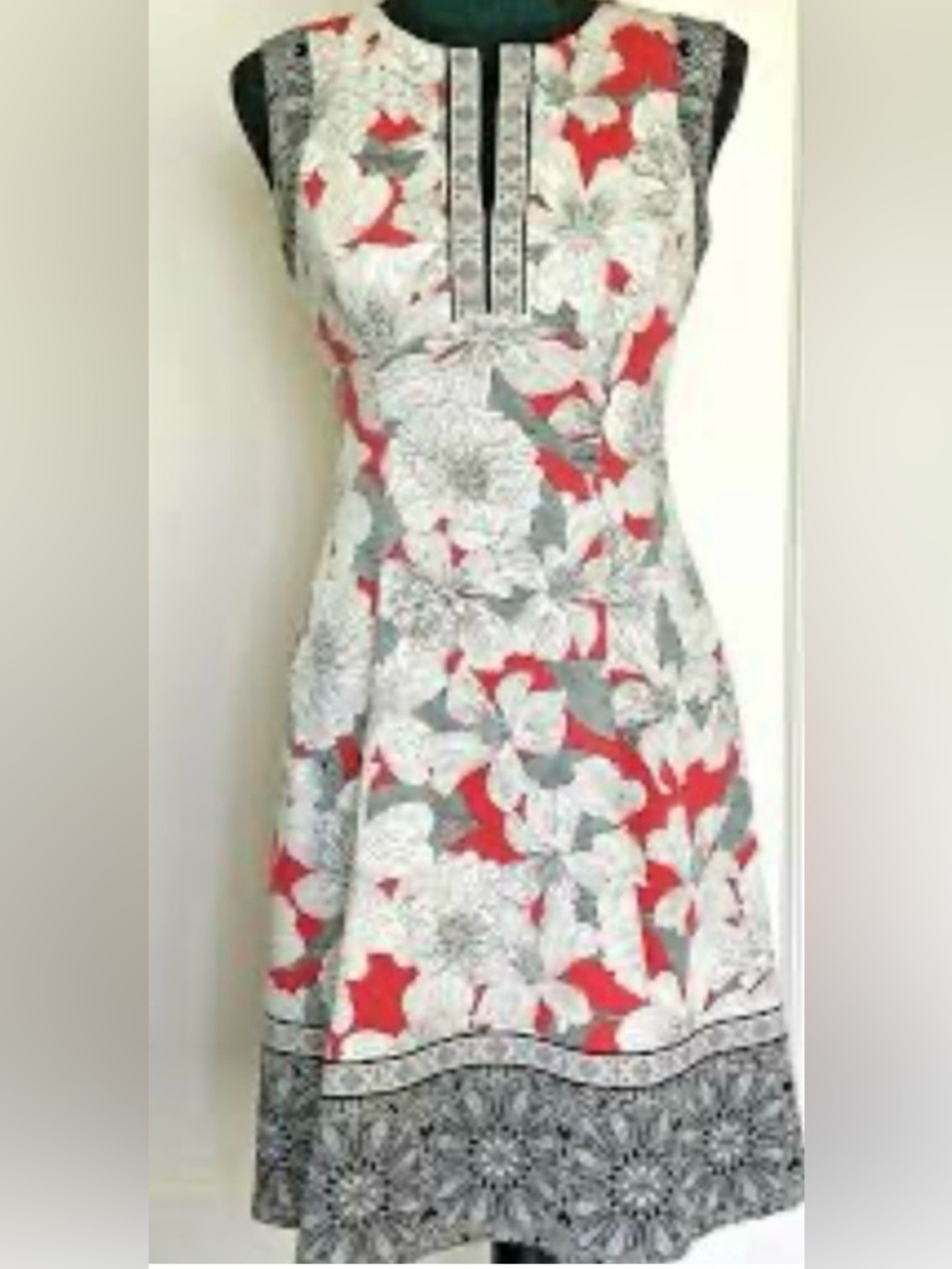 Adore Scarlet Scuba Knit Gorgeous Floral Dress in Red and Gray Quality Material